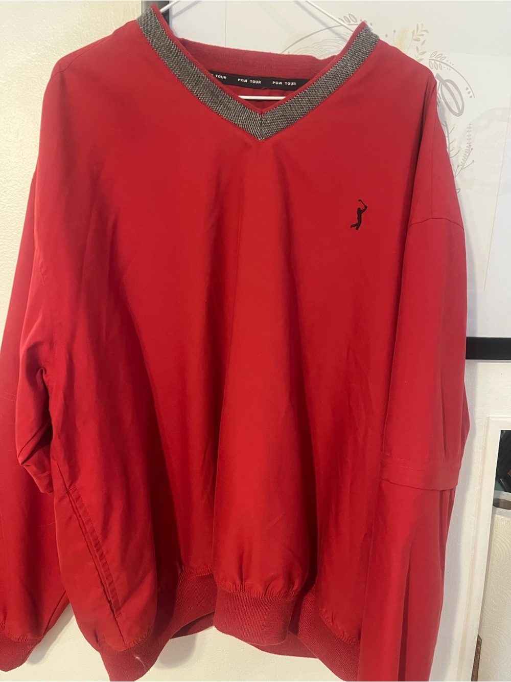 PGA Tour Men's Red V-Neck Sweater with Gray Trim
